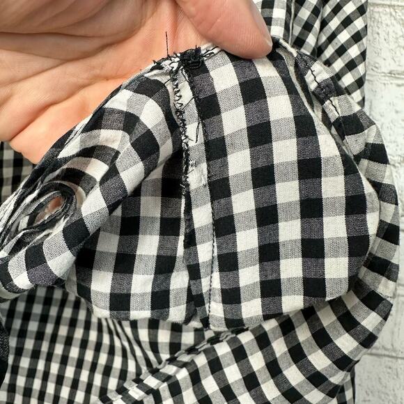 Greylin Millie Blouse Gingham Plaid Checker Top Tie Front Shirt Black White S - Picture 6 of 10